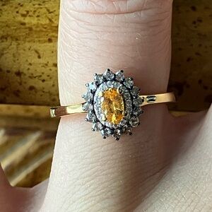 Natural Orange Garnet Sterling Silver Halo Ring Size 5.75